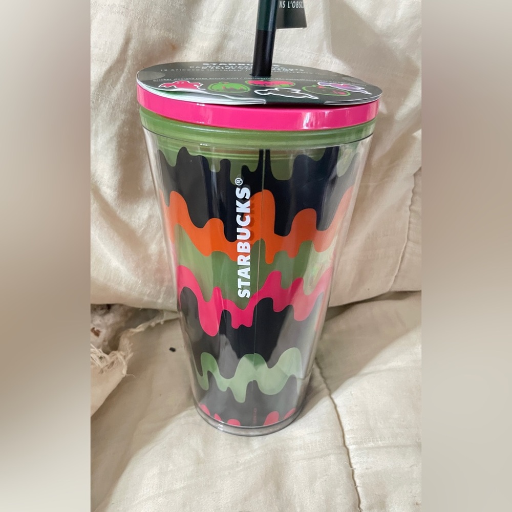 NWT STARBUCKS HALLOWEEN 2023 16oz. glow-n-dark/Sticker Cold Cup BRAND NEW